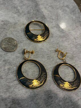 AMITA vintage Japanese Damascene jewelry set (Preowned)